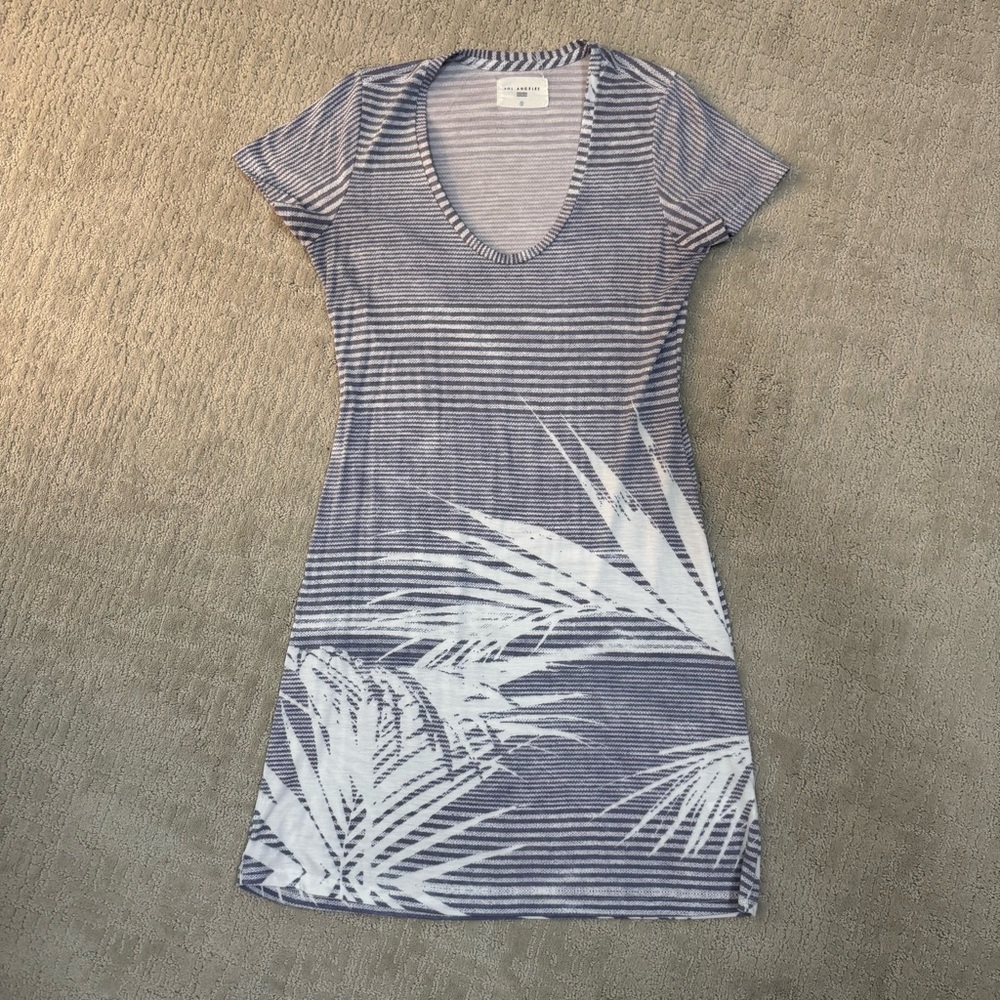 Sol Angeles Tropical Striped Blue and White T-Shirt Dress